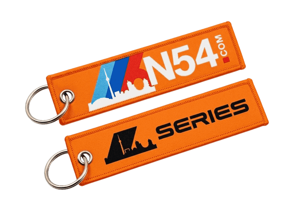 Orange NASA printed flight tag keychains